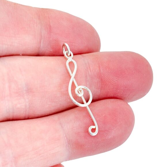 Vintage Sterling Silver 925 Treble Clef Music Note Pendant - Picture 1 of 6